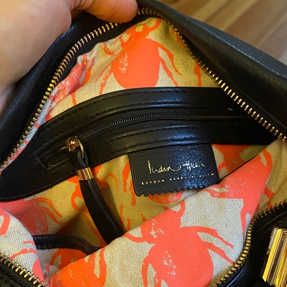 India Hicks Carmen fold over Black Leather Clutch with tassel - Picture 7 of 8